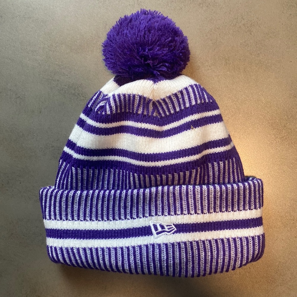 Purple & White stripped New Era beanie